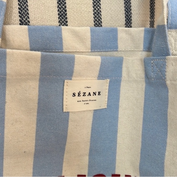 Sezane Bonjour New York Tote Bag, Blue and white crean stipes.…NWOT!! - Picture 3 of 4